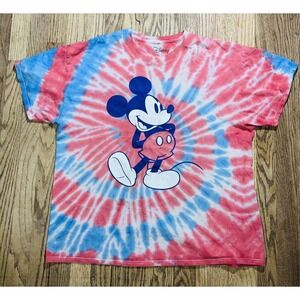 Disney Blue Red White Tie Dye Mickey Mouse Graphic T SHIRT Size Large - AA00024